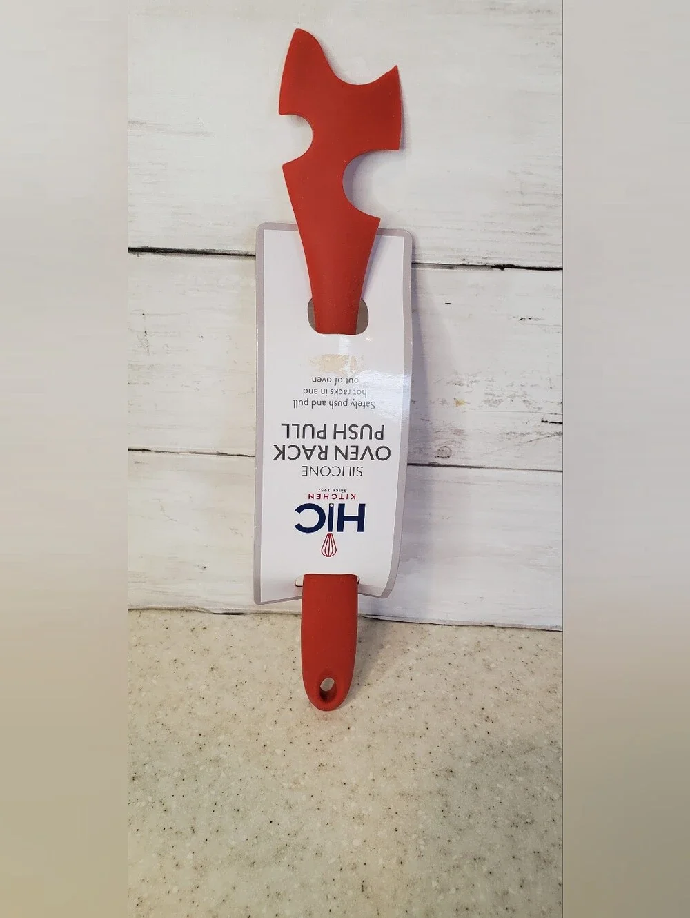 HIC Kitchen Silicone Oven Rack Push Pull Tool Red Toaster Oven Grill Rack Lifter